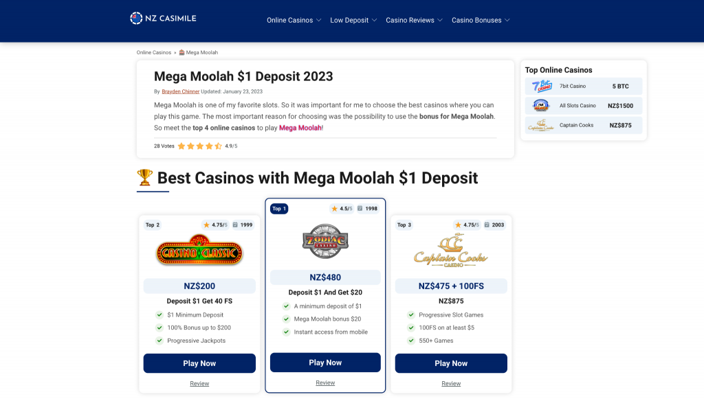 Mega Moolah Bonus Offers